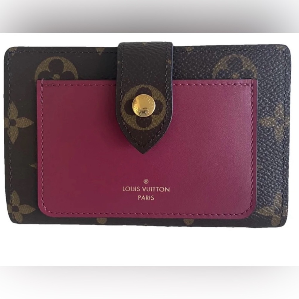 LOUIS VUITTON  Damier Ebene Juliette Wallet Bordeaux Wine Leather & LV Monogram